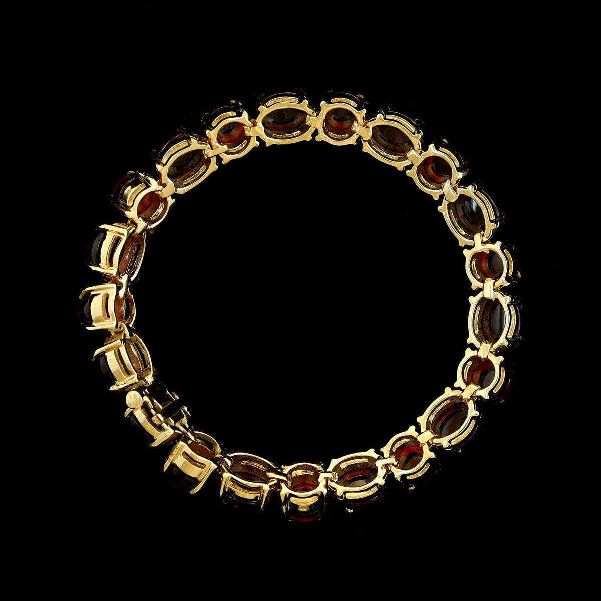 14K Yellow Gold Estate Hessonite and Rhodolite Garnet Cabochon Bracelet