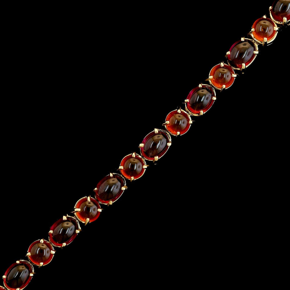 14K Yellow Gold Estate Hessonite and Rhodolite Garnet Cabochon Bracelet