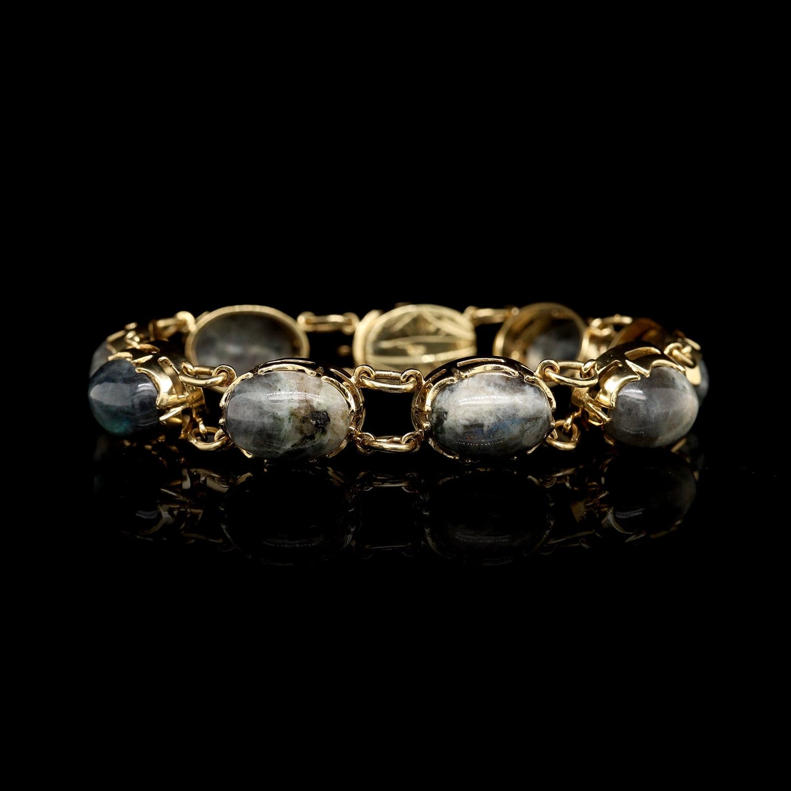 18K Yellow Gold Estate Labradorite Cabochon Bracelet