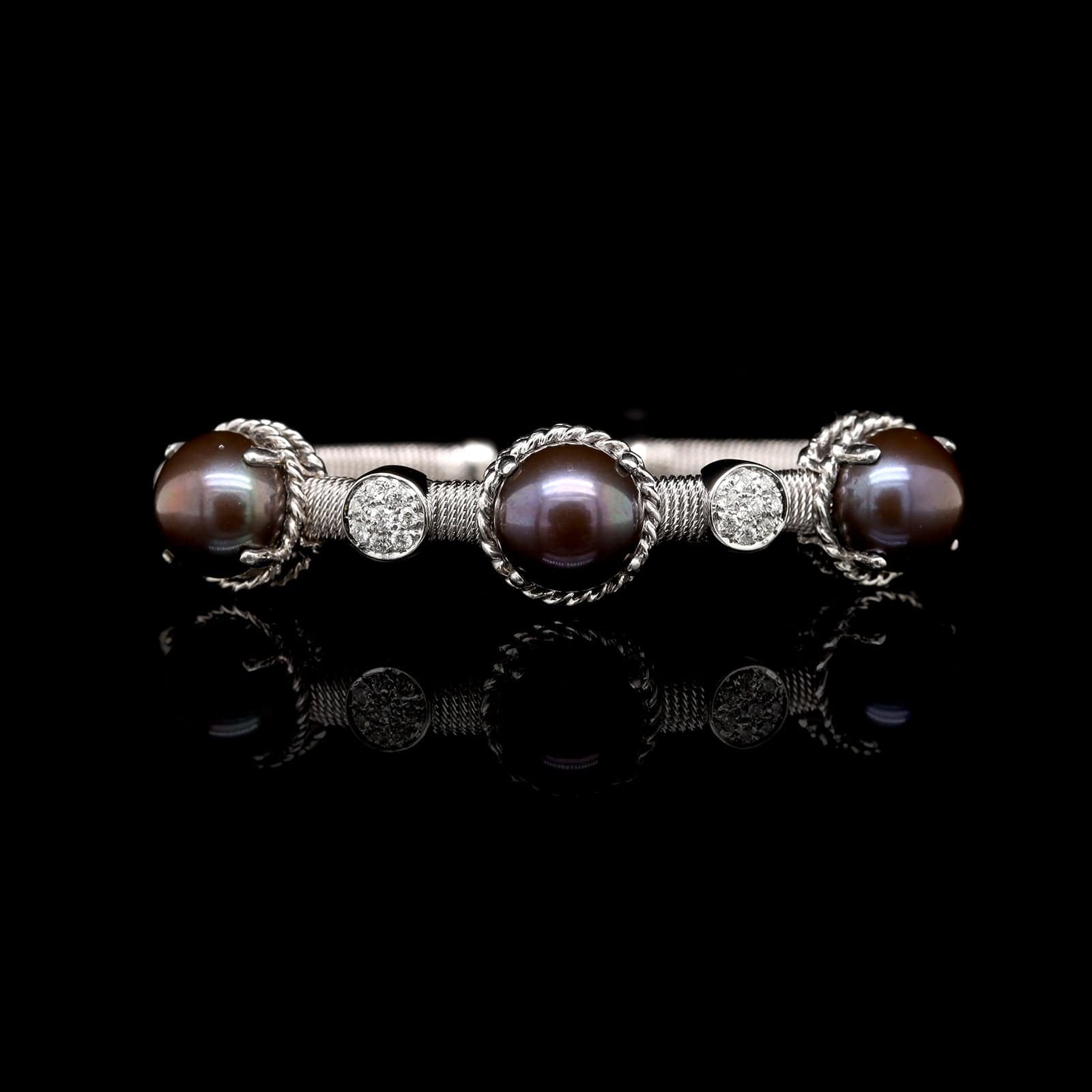 14K White Gold Estate Dyed Black Fresh Water Cultured Pearl Bracelet