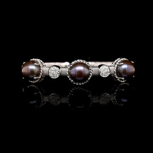 14K White Gold Estate Dyed Black Fresh Water Cultured Pearl Bracelet