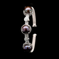 14K White Gold Estate Dyed Black Fresh Water Cultured Pearl Bracelet
