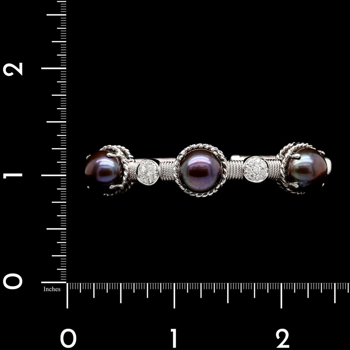 14K White Gold Estate Dyed Black Fresh Water Cultured Pearl Bracelet