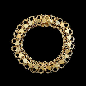 14K Yellow Gold Estate Heart Motif Double Link Charm Bracelet