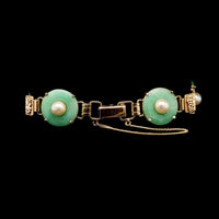 14K Yellow Gold Estate Hololith Jadeite and Cultured Pearl Bracelet