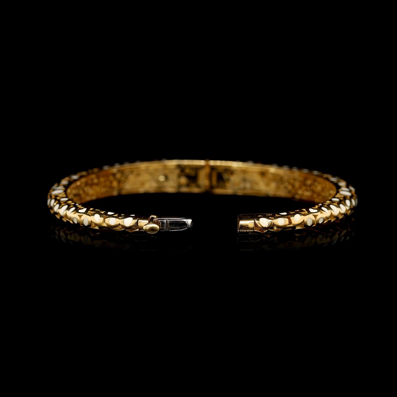 Roberto Coin 18K Yellow Gold White Enamel Accents Bangle