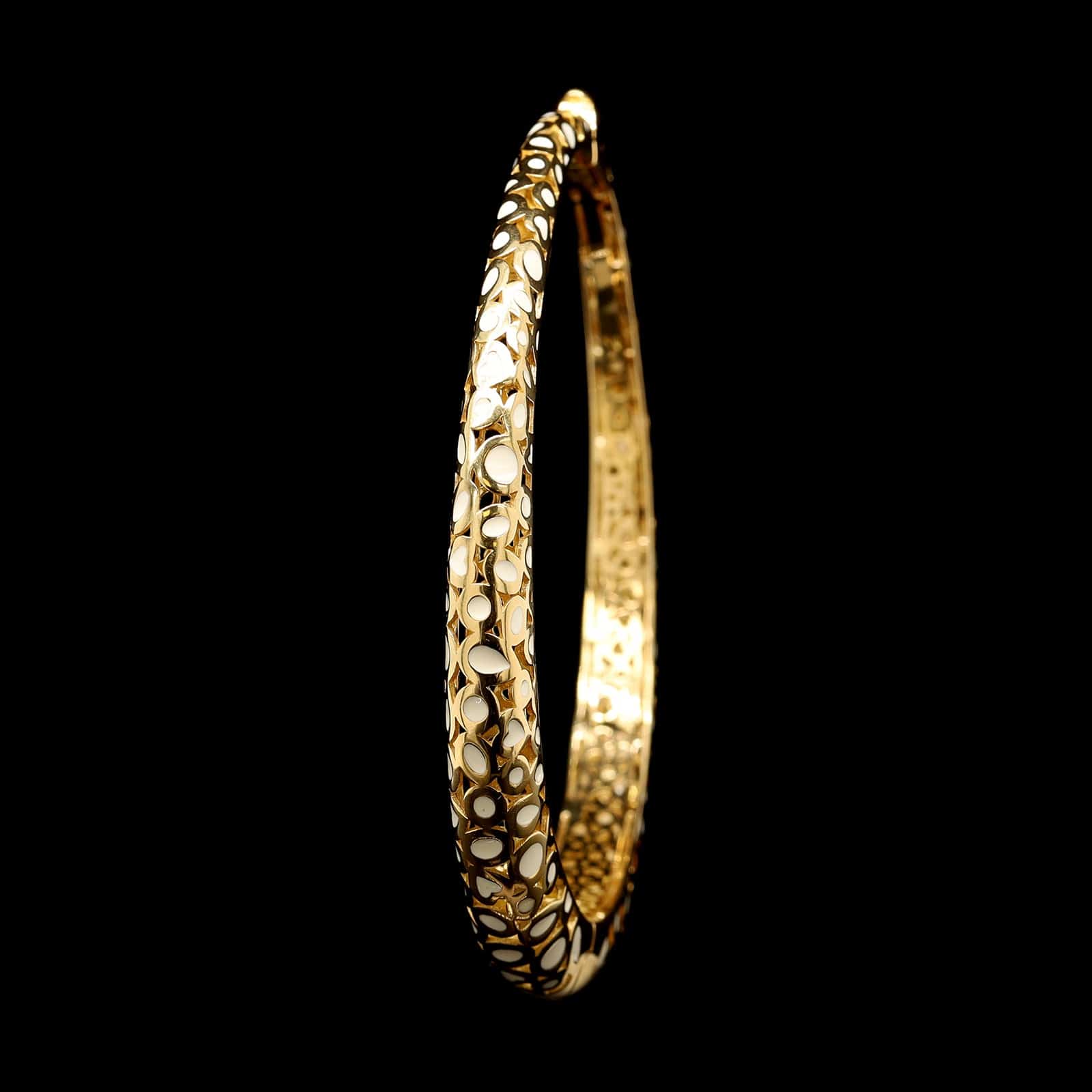 Roberto Coin 18K Yellow Gold White Enamel Accents Bangle