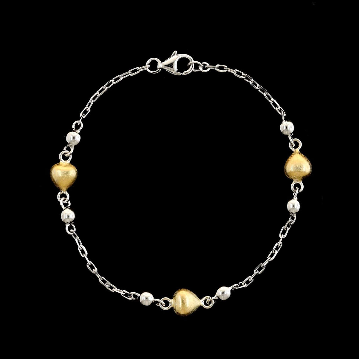 14K Two-tone Gold Estate Heart Link Bracelet