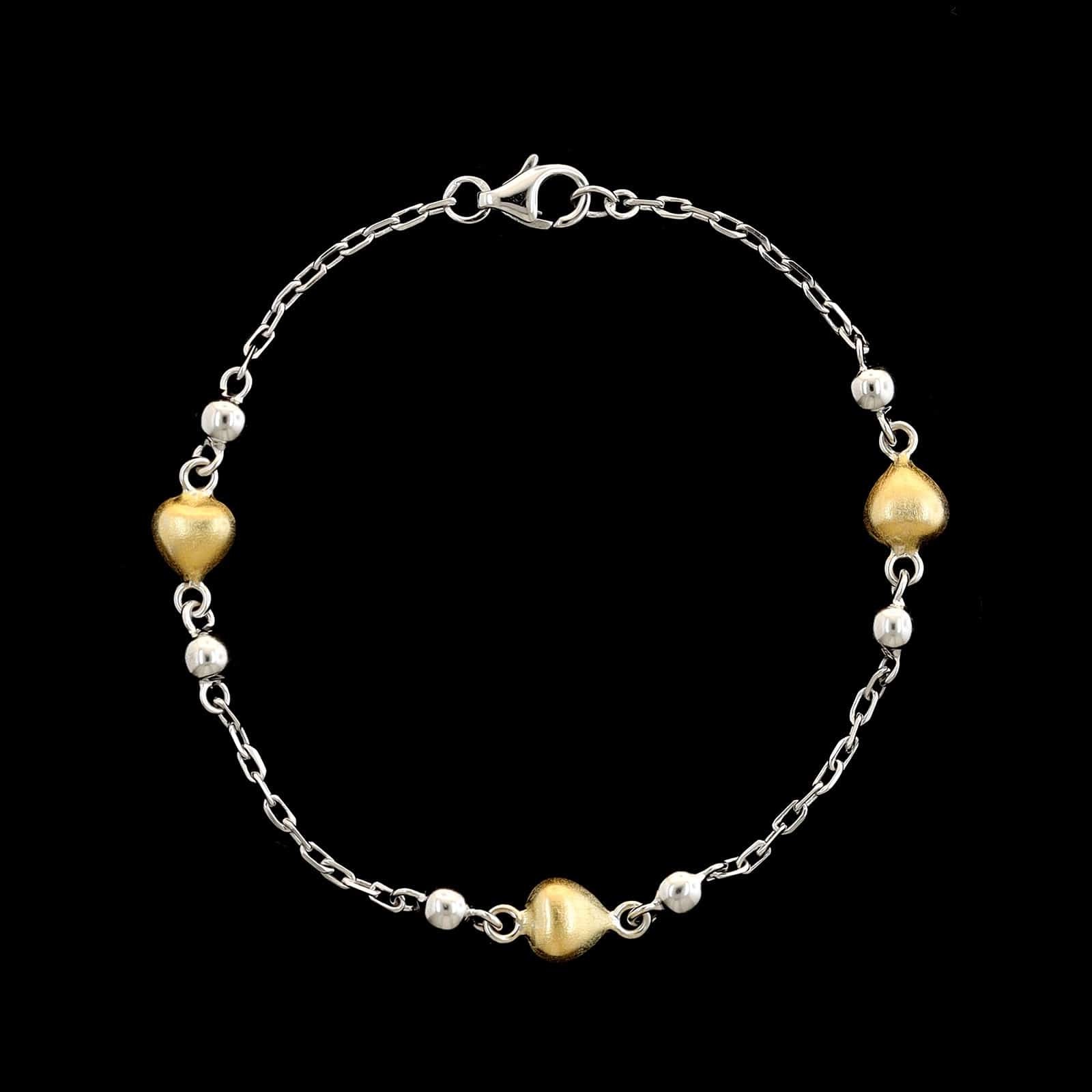 14K Two-tone Gold Estate Heart Link Bracelet