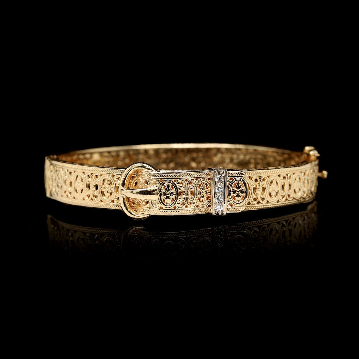 14K Yellow Gold Estate Diamond Buckle Bracelet