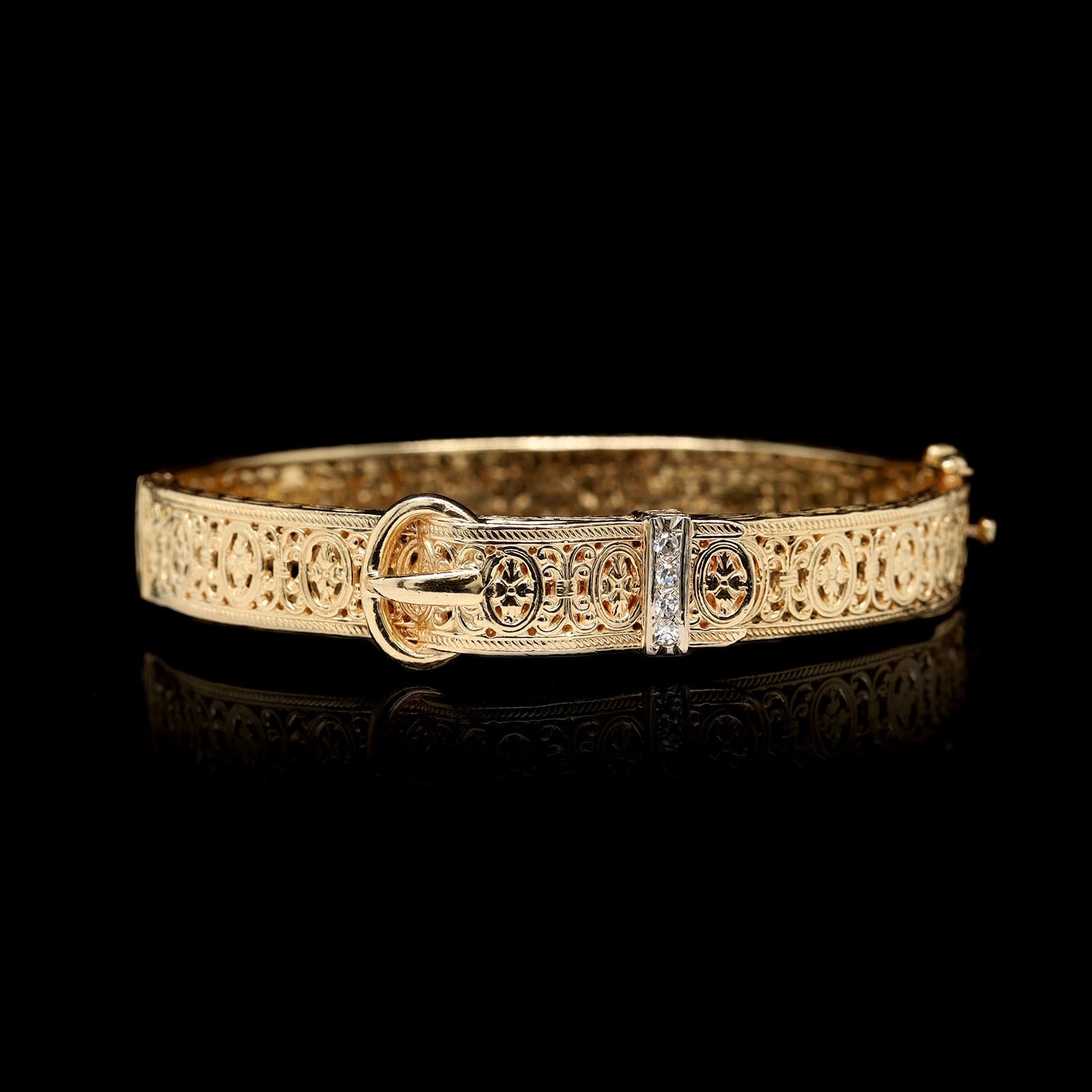 14K Yellow Gold Estate Diamond Buckle Bracelet
