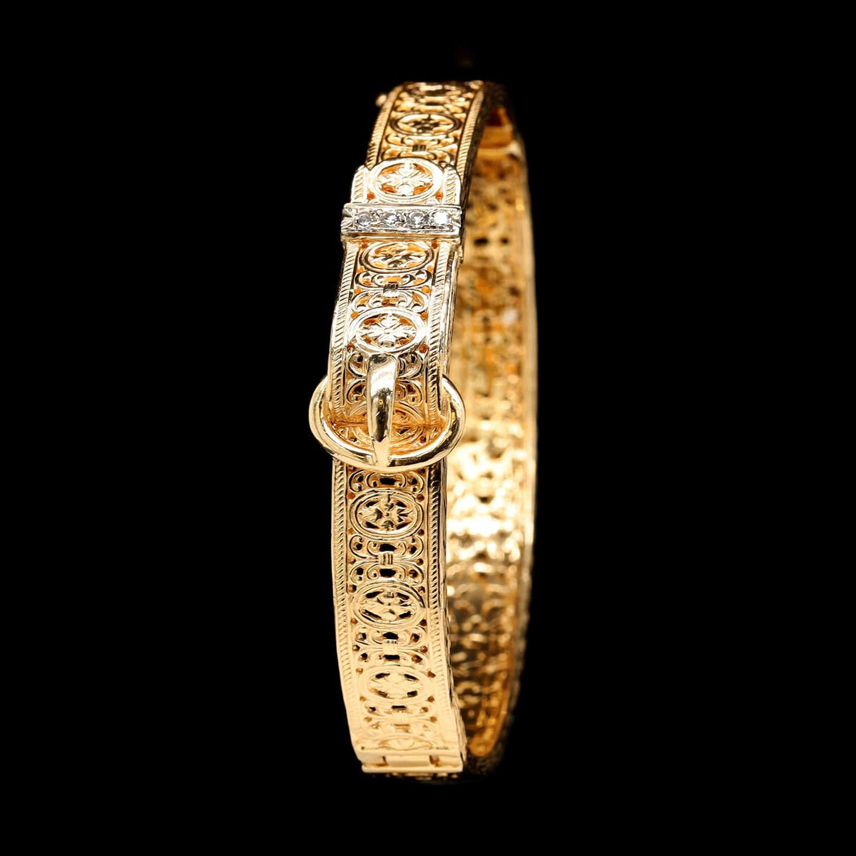 14K Yellow Gold Estate Diamond Buckle Bracelet