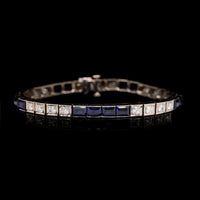 14K White Gold Estate Synthetic Sapphire and Diamond Bracelet
