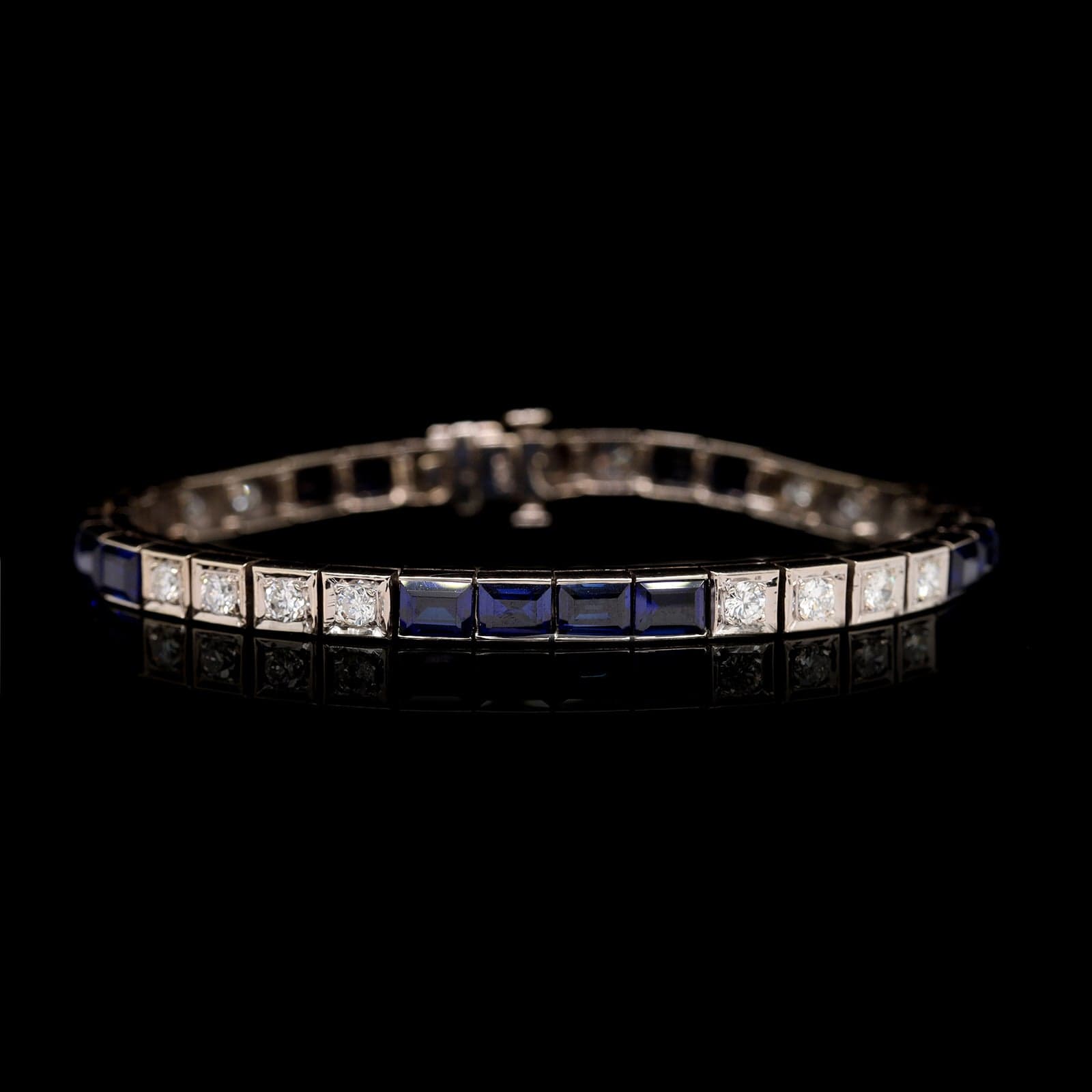 14K White Gold Estate Synthetic Sapphire and Diamond Bracelet