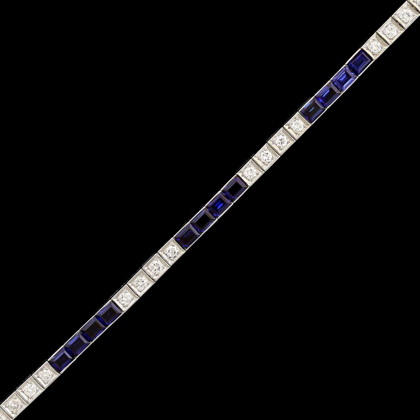 14K White Gold Estate Synthetic Sapphire and Diamond Bracelet