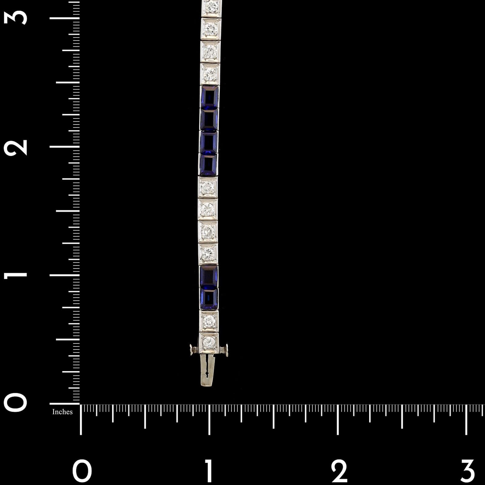 14K White Gold Estate Synthetic Sapphire and Diamond Bracelet