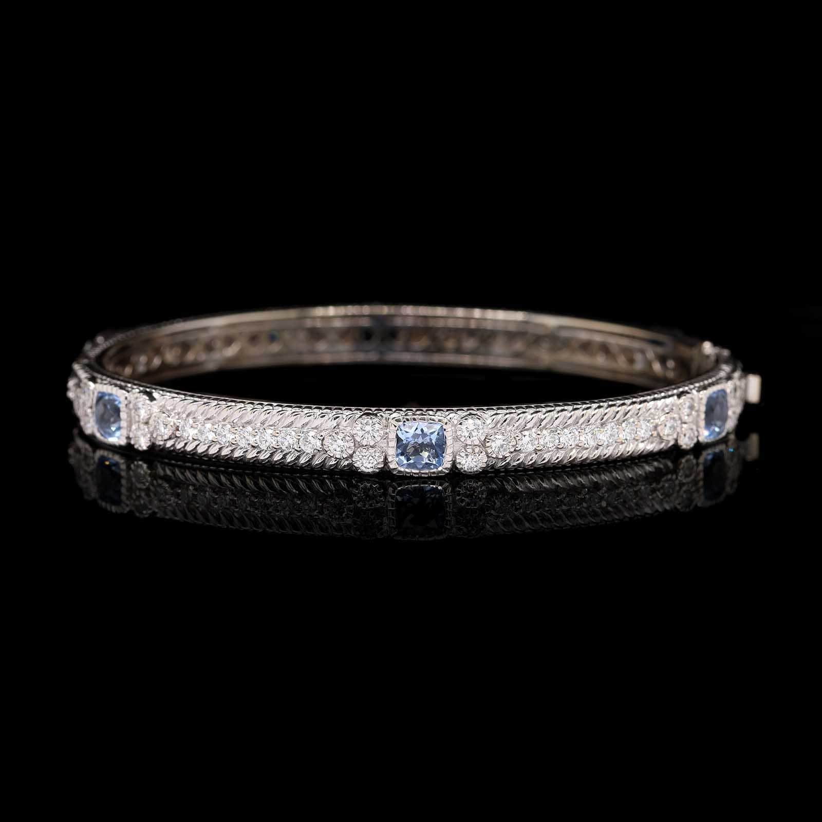 Judith Ripka 18K White Gold Estate Blue Quartz and Diamond Bangle Bracelet