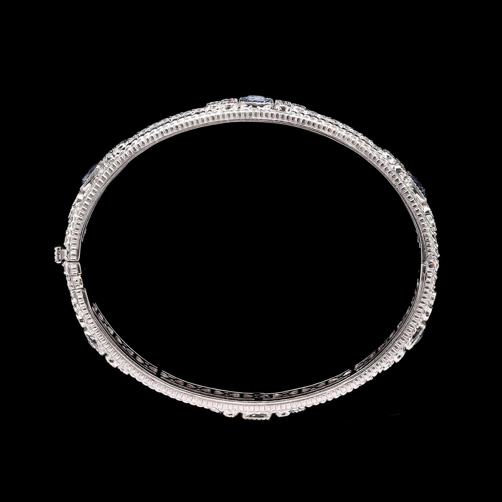 Judith Ripka 18K White Gold Estate Blue Quartz and Diamond Bangle Bracelet