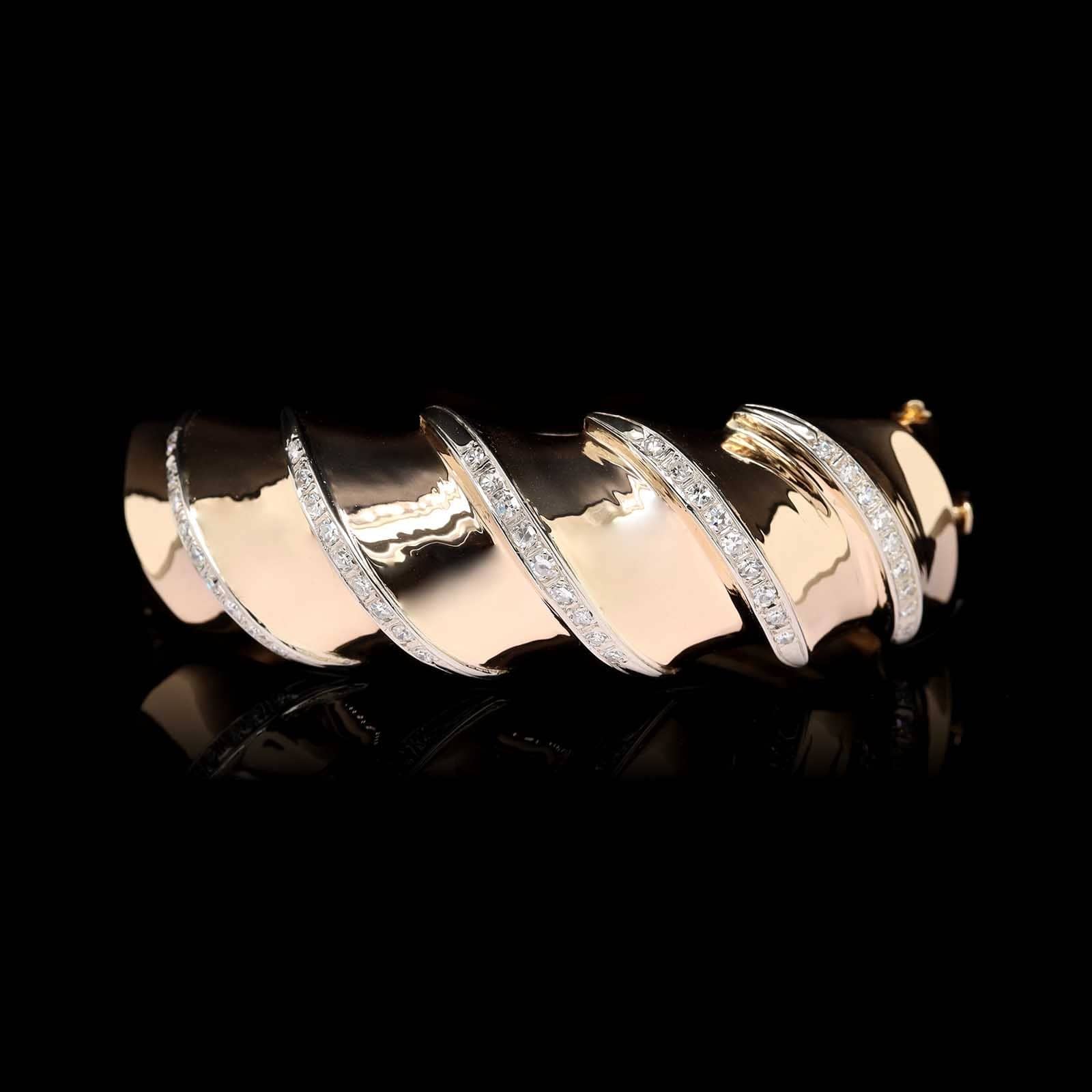 14K Two-tone Gold Estate Diamond Bangle Bracelet