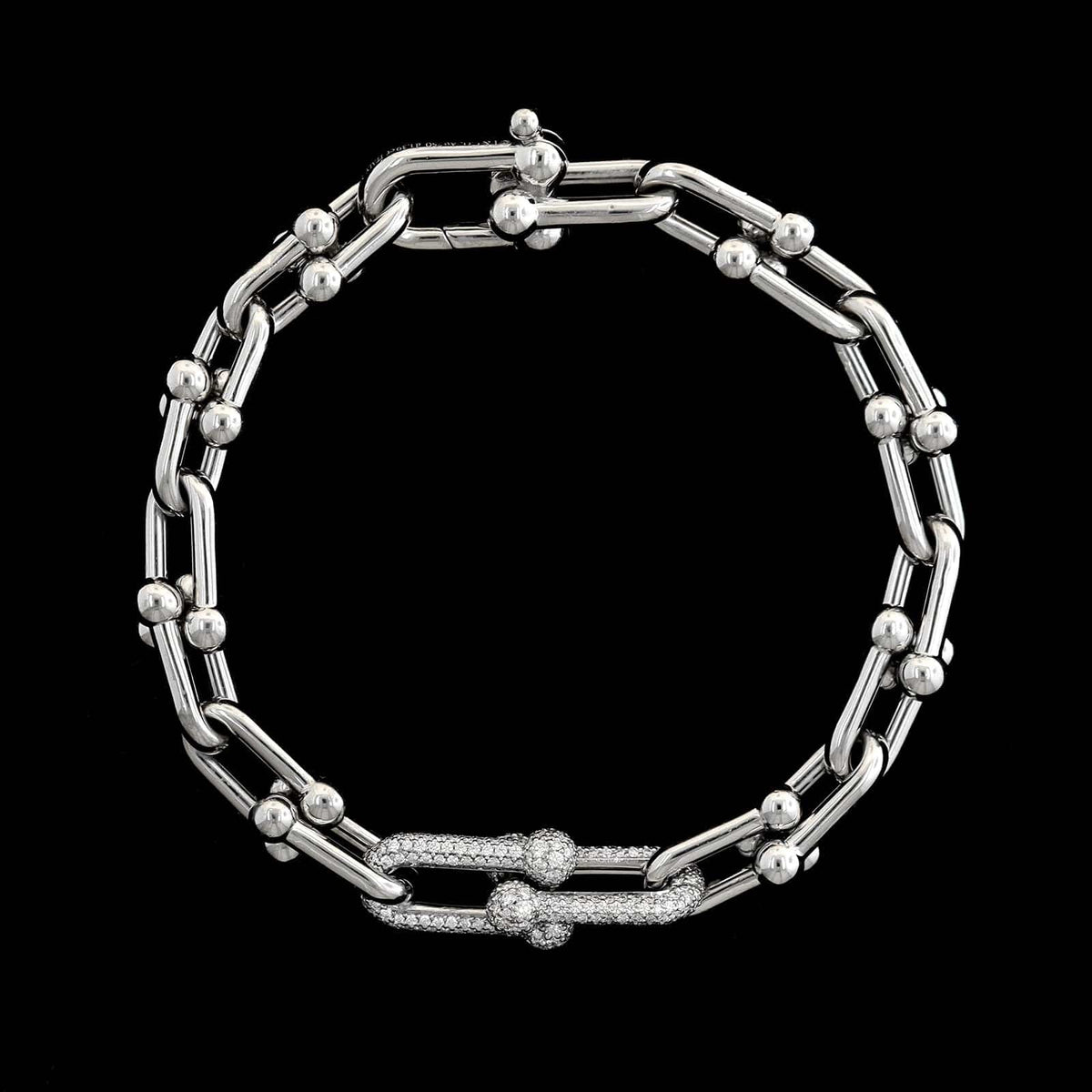 Tiffany & Co. 18K White Gold Estate Diamond Hardwear Medium Link