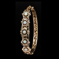 14K Yellow Gold Estate Opal Bangle Bracelet