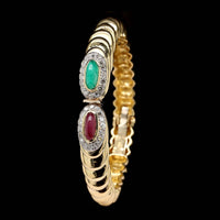 18K Yellow Gold Estate Ruby, Emerald and Diamond Bangle
