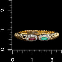 18K Yellow Gold Estate Ruby, Emerald and Diamond Bangle