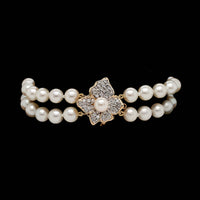 14K Yellow Gold Estate Cultured Pearl and Diamond Bracelet