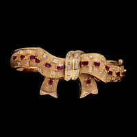 18K Yellow Gold Estate Ruby and Diamond Bow Bangle