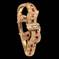 18K Yellow Gold Estate Ruby and Diamond Bow Bangle