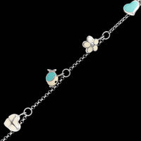 14K White Gold Estate Enamel Charm Bracelet