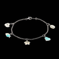 14K White Gold Estate Enamel Charm Bracelet