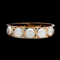 14K Yellow Gold Estate Cultured Freshwater Pearl and Diamond Bangle