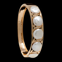 14K Yellow Gold Estate Cultured Freshwater Pearl and Diamond Bangle