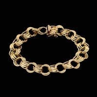 14K Yellow Gold Estate Triple Link Charm Bracelet