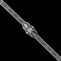 Vintage 18K White Gold Estate Synthetic Sapphire and Diamond Filigree Bracelet