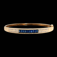 14K Yellow Gold Estate Sapphire and Diamond Bangle Bracelet