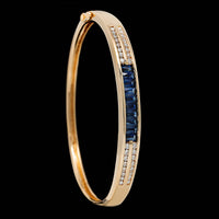 14K Yellow Gold Estate Sapphire and Diamond Bangle Bracelet
