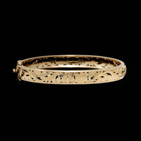14K Yellow Gold Estate Floral Hinged Bangle Bracelet