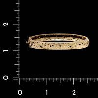 14K Yellow Gold Estate Floral Hinged Bangle Bracelet