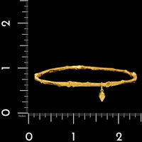 18K Yellow Gold Estate Branch Motif Bangle Bracelet with Acorn Charm