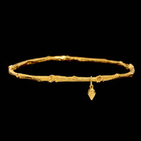 18K Yellow Gold Estate Branch Motif Bangle Bracelet with Acorn Charm
