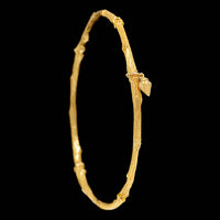18K Yellow Gold Estate Branch Motif Bangle Bracelet with Acorn Charm
