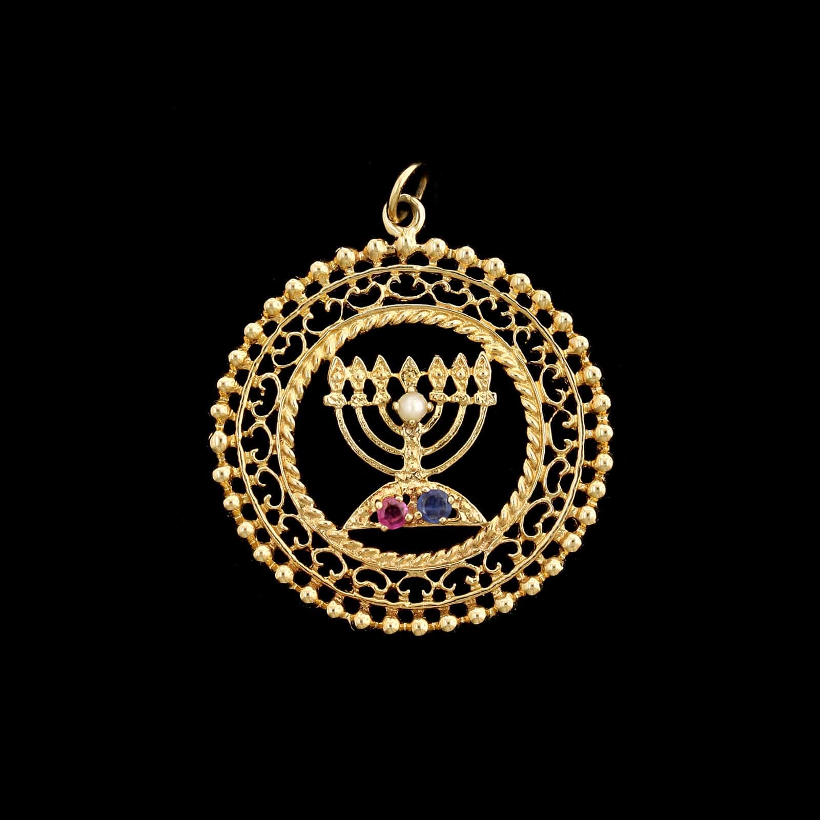 14K Yellow Gold Estate Menorah Charm