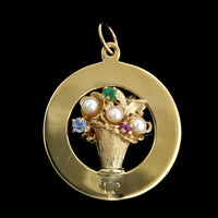 14K Yellow Gold Estate Cultured Pearl and Gem Set 'Happy Anniversary' Charm