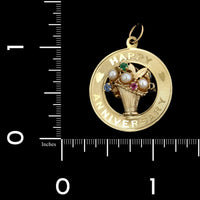14K Yellow Gold Estate Cultured Pearl and Gem Set 'Happy Anniversary' Charm