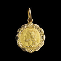 18K Yellow Gold Estate Christ Head Dio Ti Protegga Medal