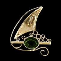 14K Yellow Gold Estate Gem-set Sailboat Pendant