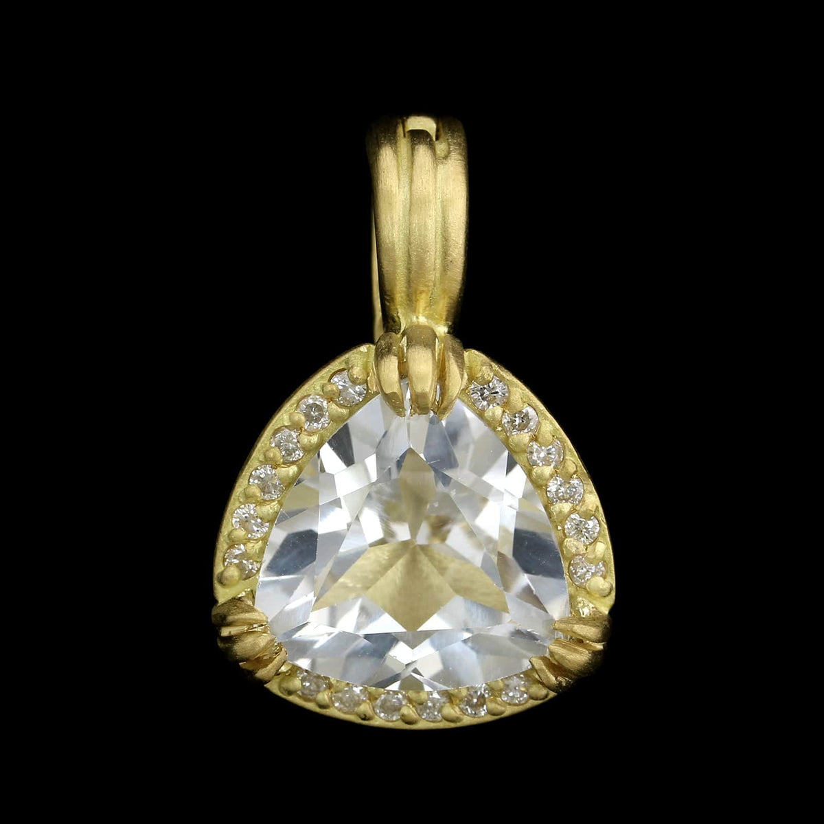 18K Yellow Gold Estate White Topaz and Diamond Pendant Enhancer