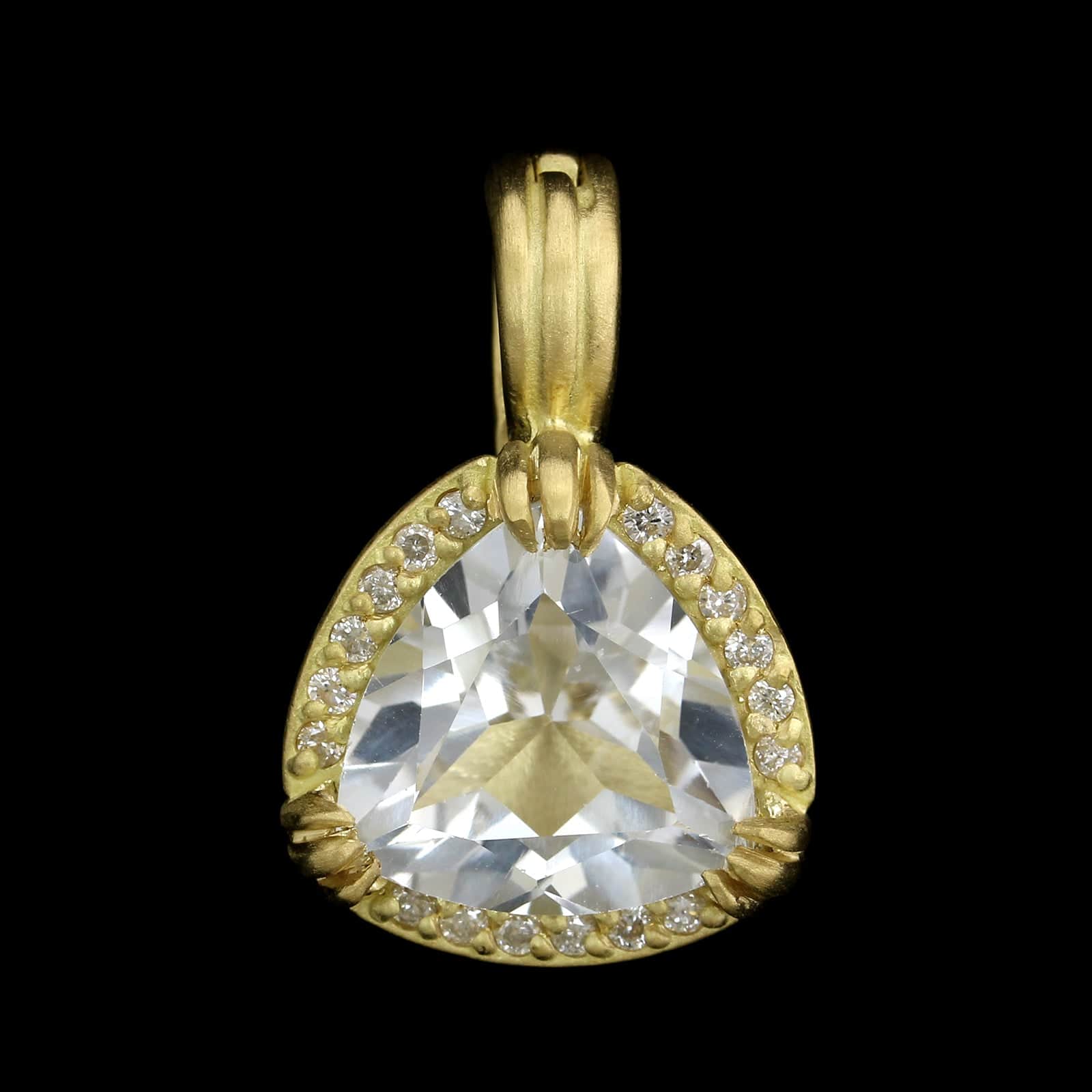 18K Yellow Gold Estate White Topaz and Diamond Pendant Enhancer